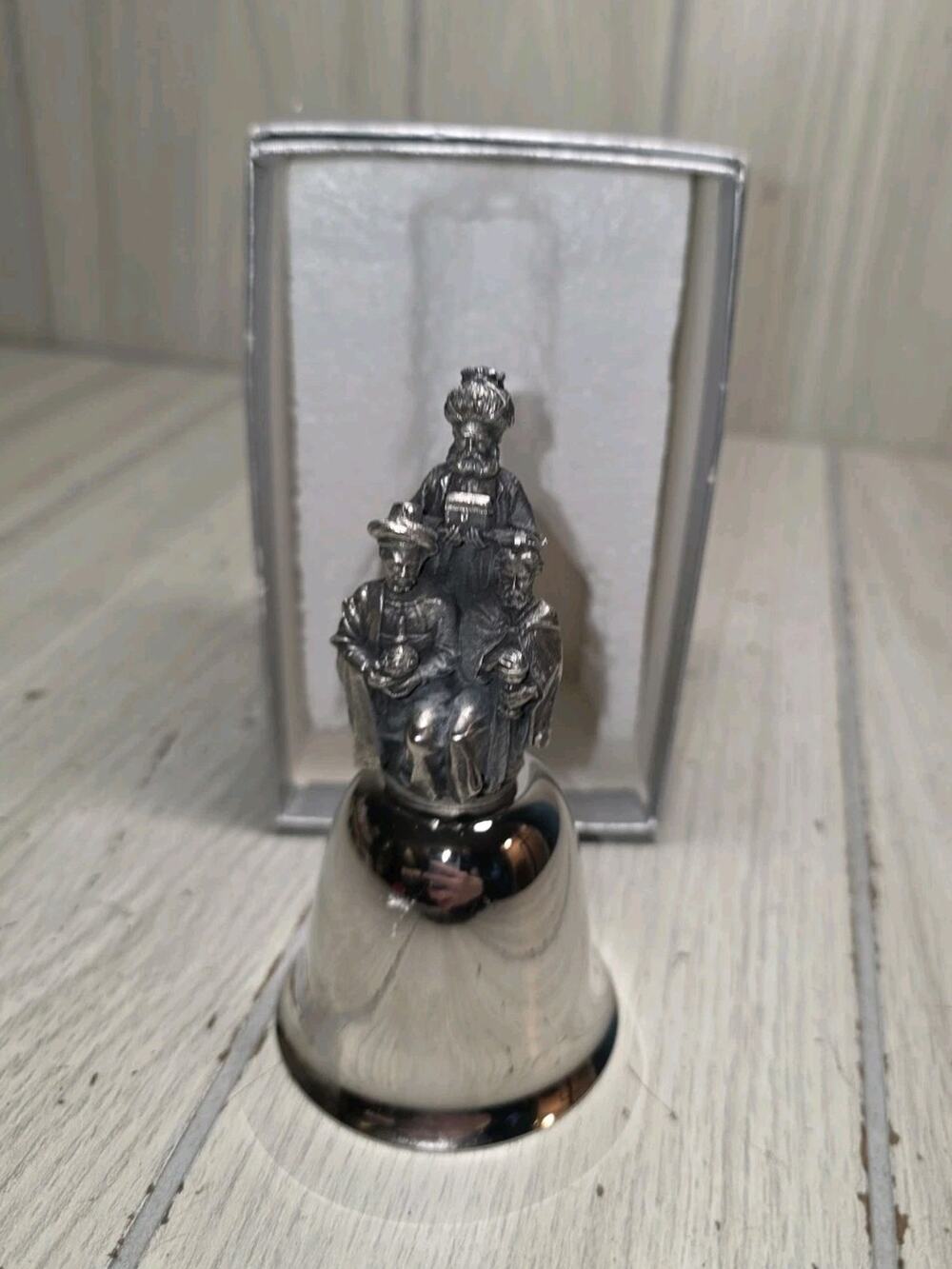 VTG 1980 Danbury Mint Silver Christmas Bell Three Wise Men Holiday Nativity